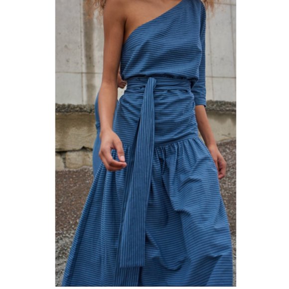 mara hoffman striped one shoulder dress Mara Hoffman Sam Stripe One Shoulder Midi Dress Sm